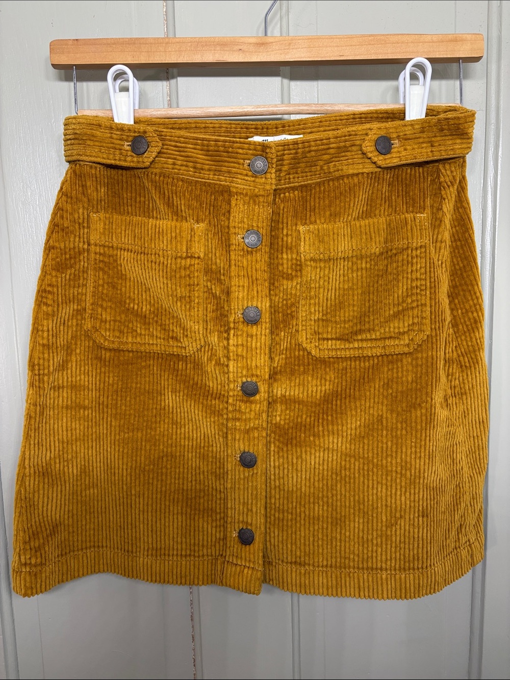 Madewell Mustard Corduroy Button-Front Mini Skirt